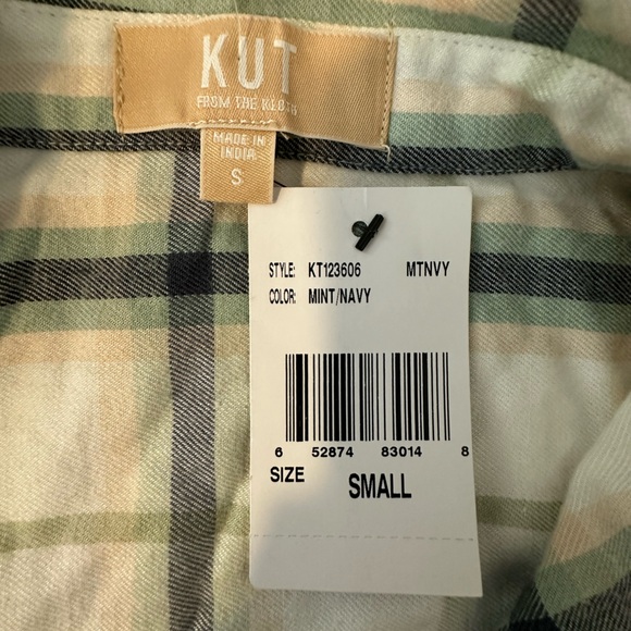 KUT FROM THE KLOTH Mickey Cuff Sleeve Button Down Shirt - Mint/Navy ONLY - Small - Picture 7 of 9